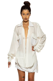 V CUT SAFETY PIN BLOUSE IN WHITE SHIRTING
