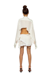 V CUT SAFETY PIN BLOUSE IN WHITE SHIRTING
