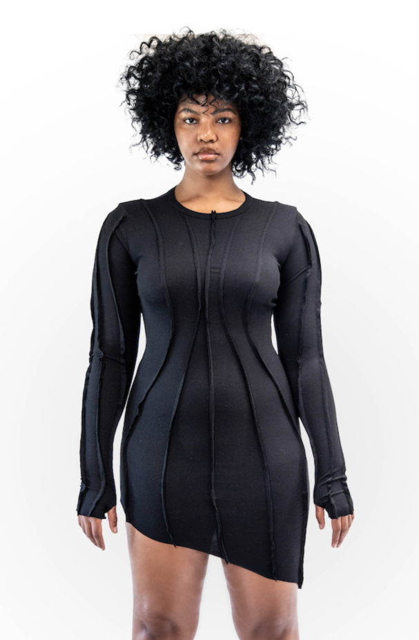 asymmetric long sleeve mini dress Shona Joy - La Lune Asymmetrical Long Sleeve Mini Dress - Cream