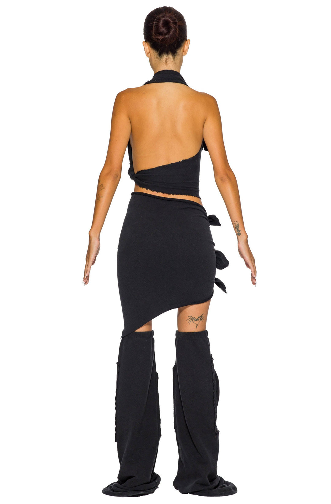 TIED UP ASYMMETRIC SKIRT BLACK TERRY