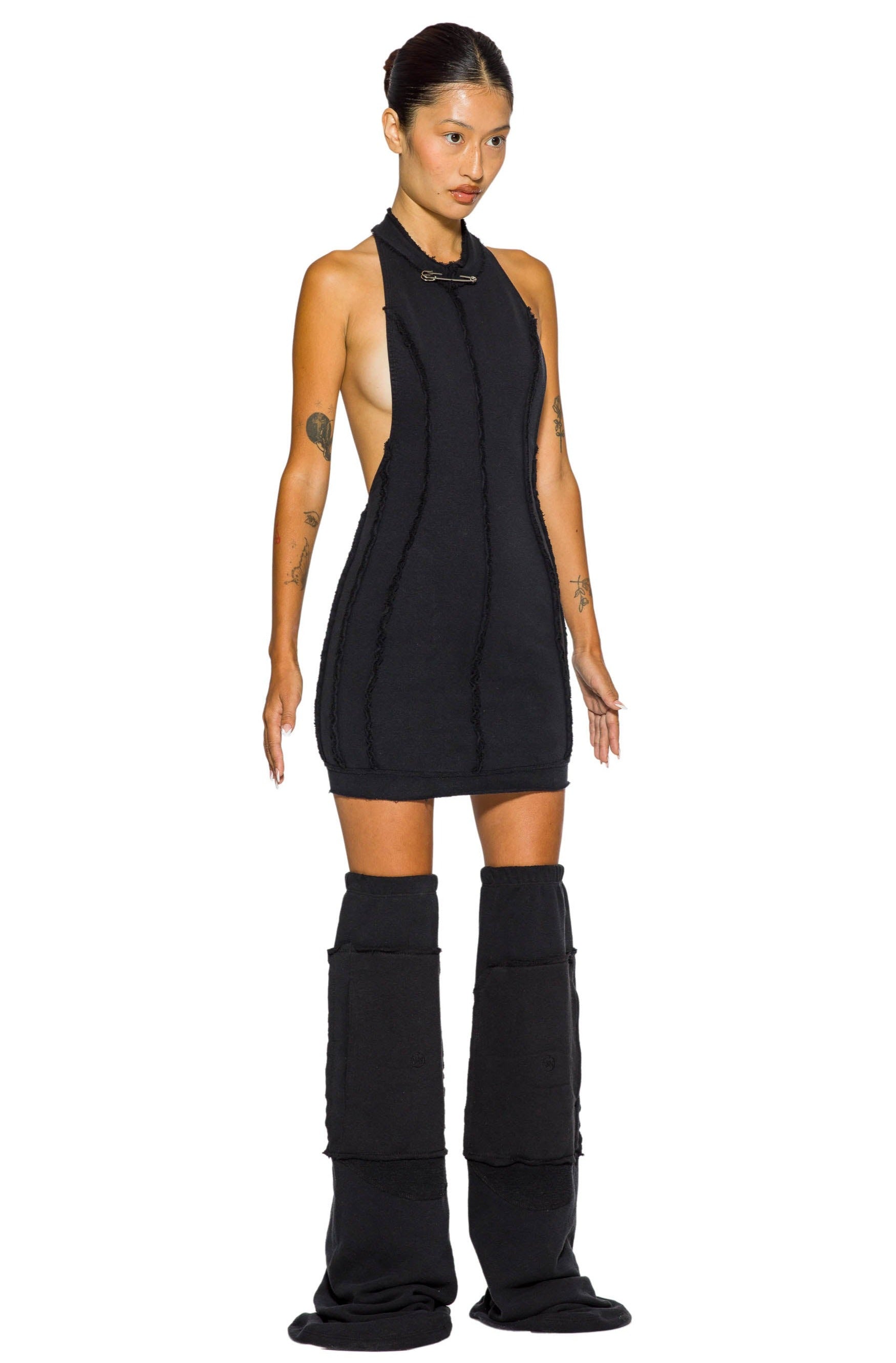 Sami Miro Vintage - Open Seam Low Back Halter Dress in Black