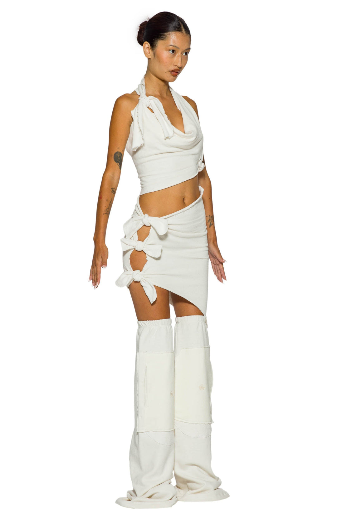 TIED UP ASYMMETRIC SKIRT WHITE TERRY