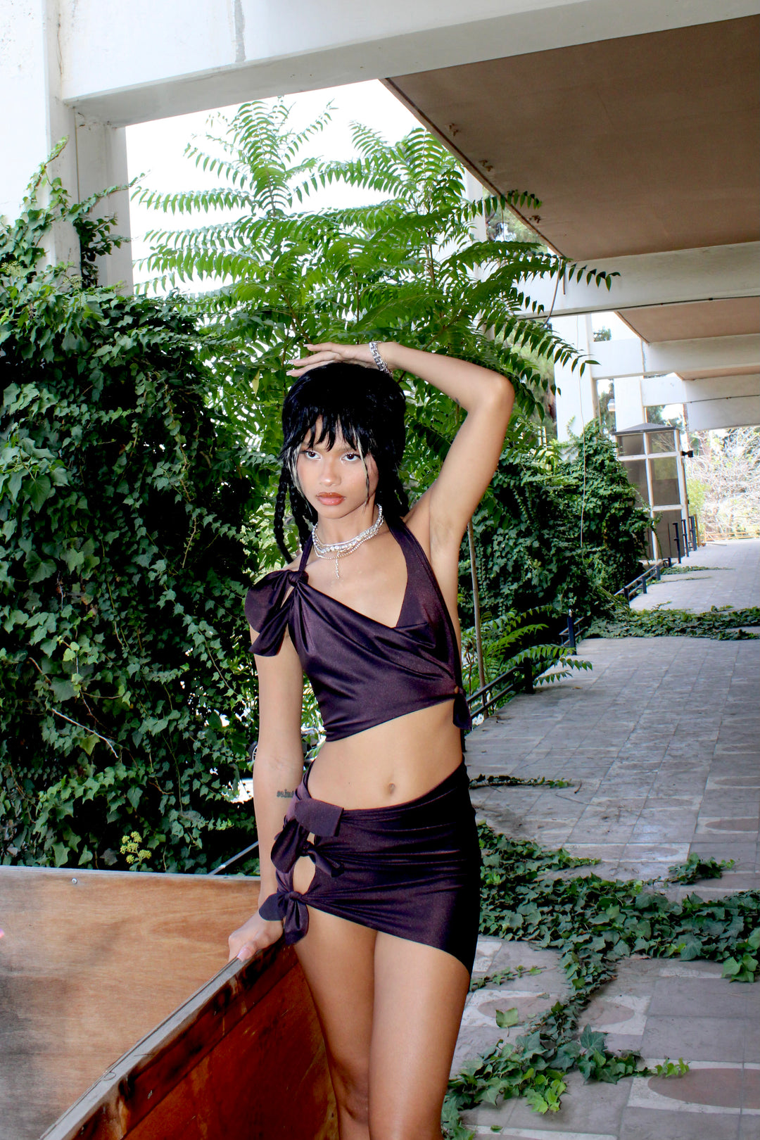 TIED UP HALTER IN IRIDESCENT UMBER