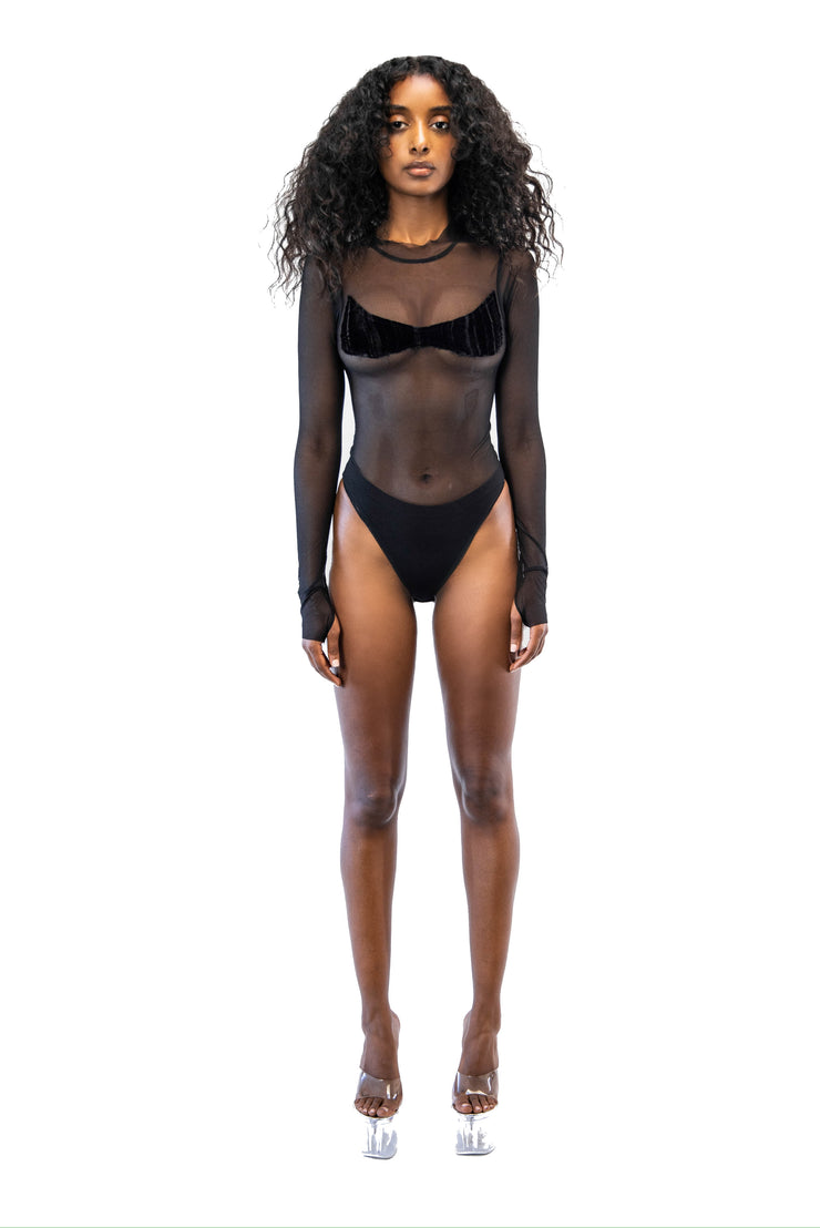 SAMIMIRO VINTAGE Size M Black Nylon Elastane See Through Body suit