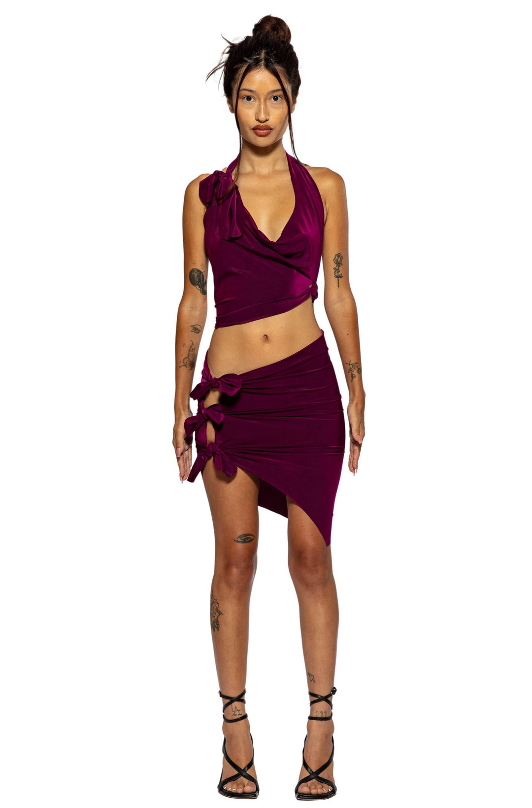 TIED UP ASYMMETRIC SKIRT IN IRIDESCENT ORCHID
