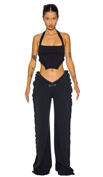 Sami Miro Vintage - Double V Open Seam Sweatpants in Black Terry