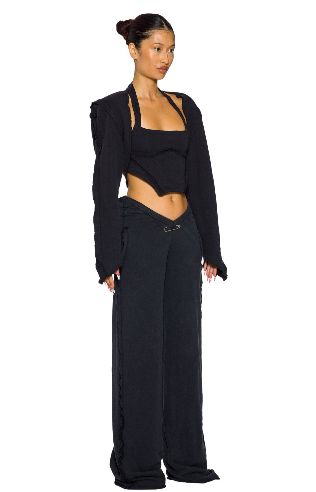 OPEN SEAM BOLERO IN BLACK TERRY