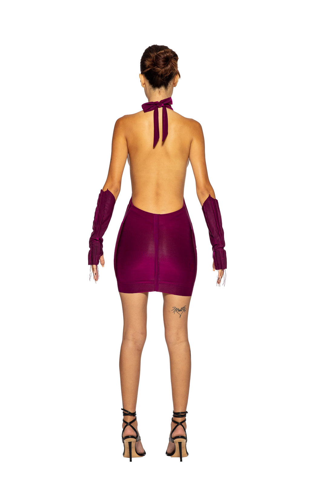 OPEN SEAM LOW BACK HALTER DRESS IN IRIDESCENT ORCHID