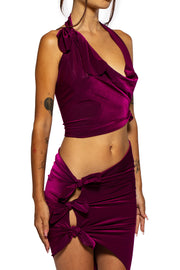 TIED UP HALTER IN IRIDESCENT ORCHID