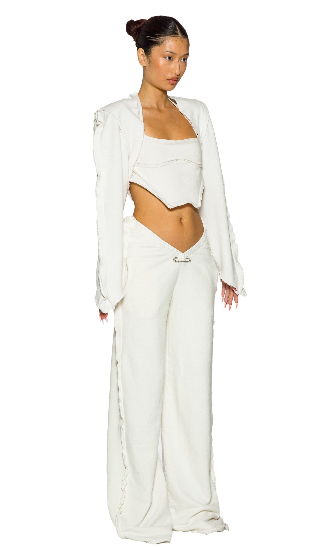 Sami Miro Vintage - Double V Open Seam Sweatpants in White Terry