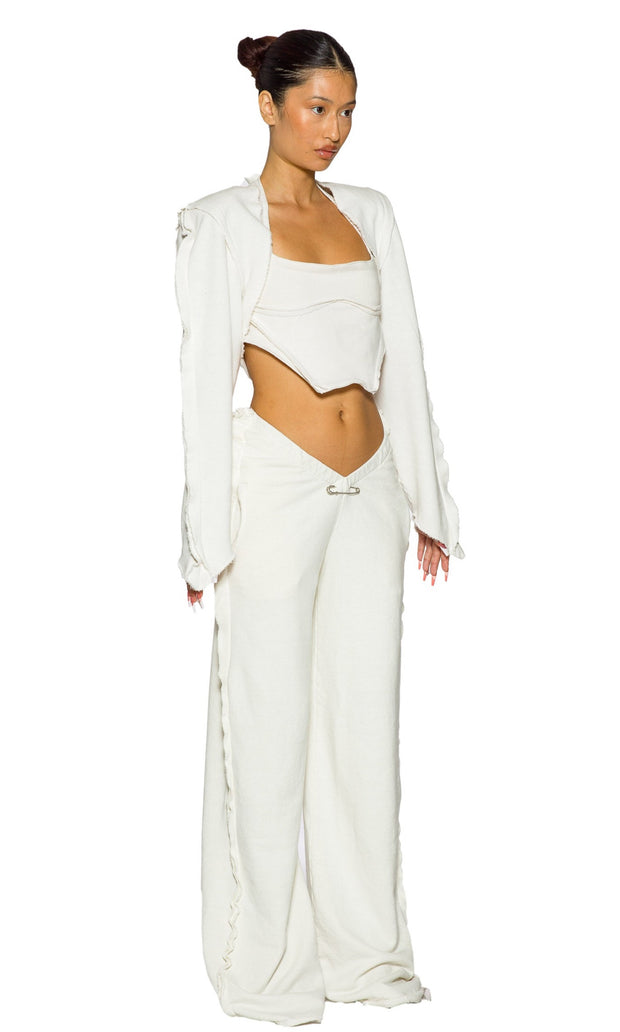 DOUBLE V OPEN SEAM SWEATPANTS IN WHITE TERRY