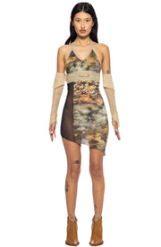 OPEN SEAM HALTER DRESS IN SUNSET KNIT