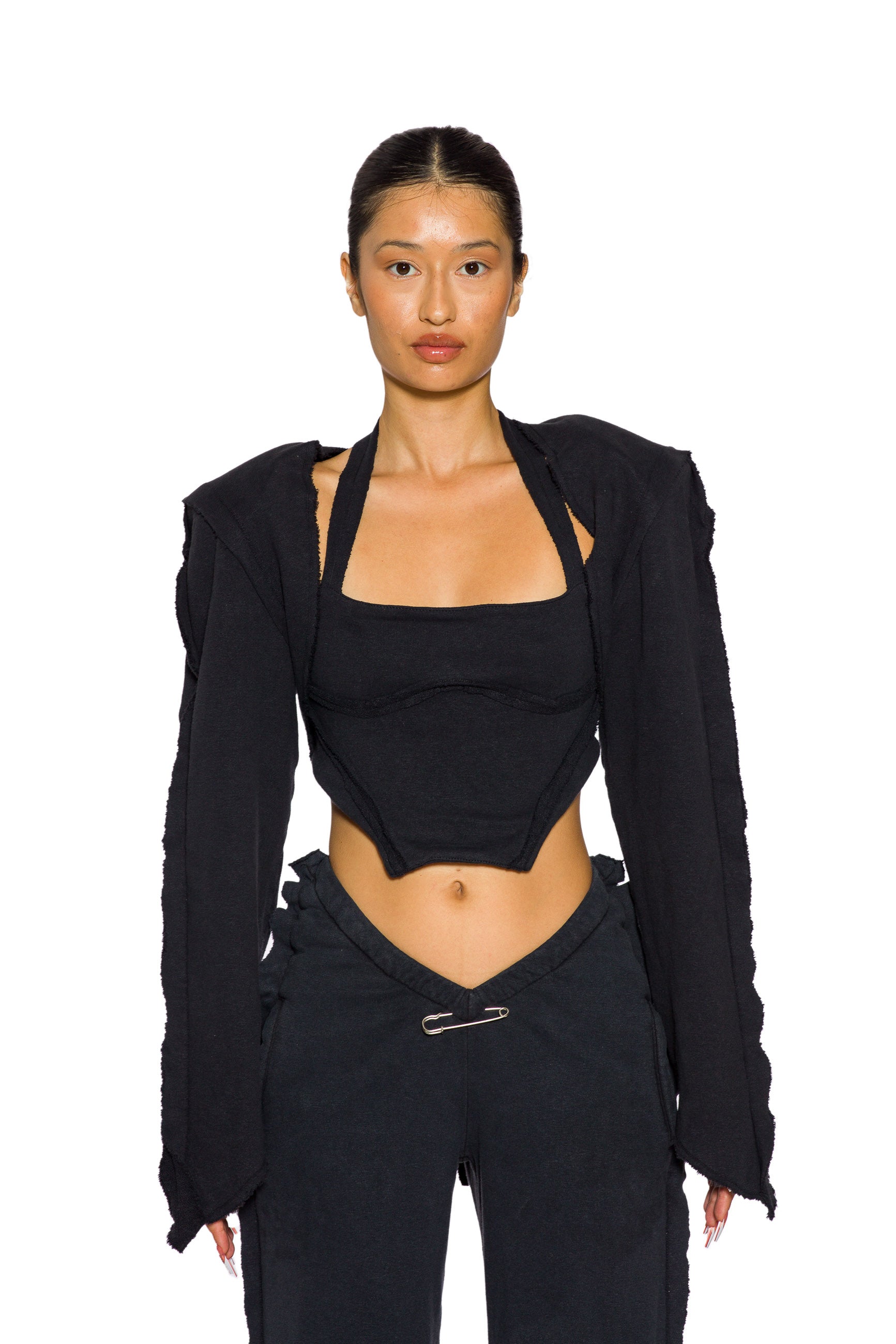 Sami Miro Vintage - Open Seam Backless Halter Top in Black Terry