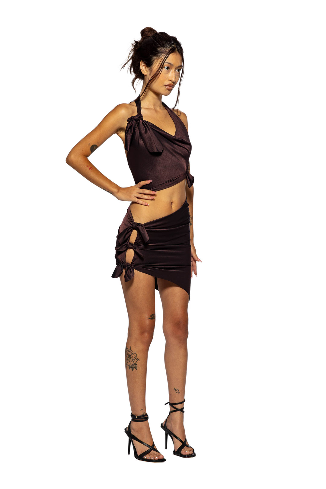 TIED UP HALTER IN IRIDESCENT UMBER