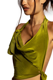 TIED UP HALTER IN IRIDESCENT KELP
