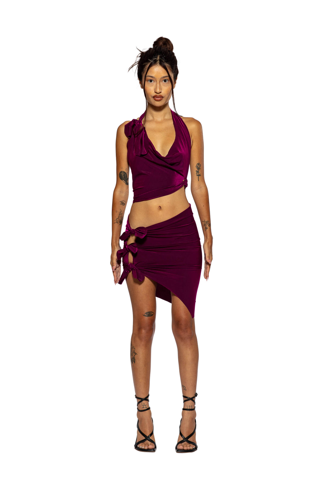 TIED UP HALTER IN IRIDESCENT ORCHID