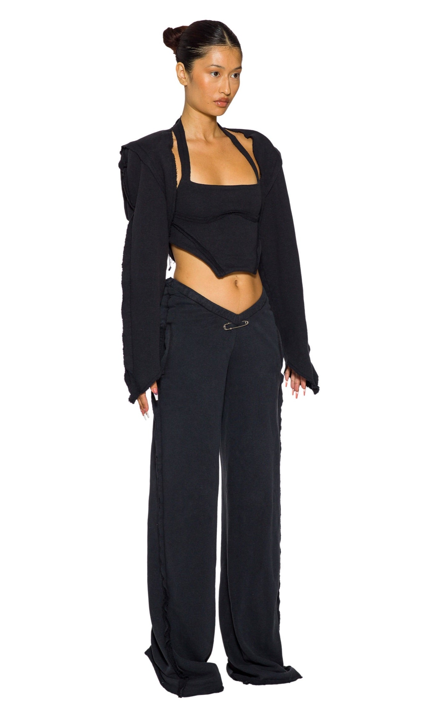 Sami Miro Vintage - Open Seam Backless Halter Top in Black Terry