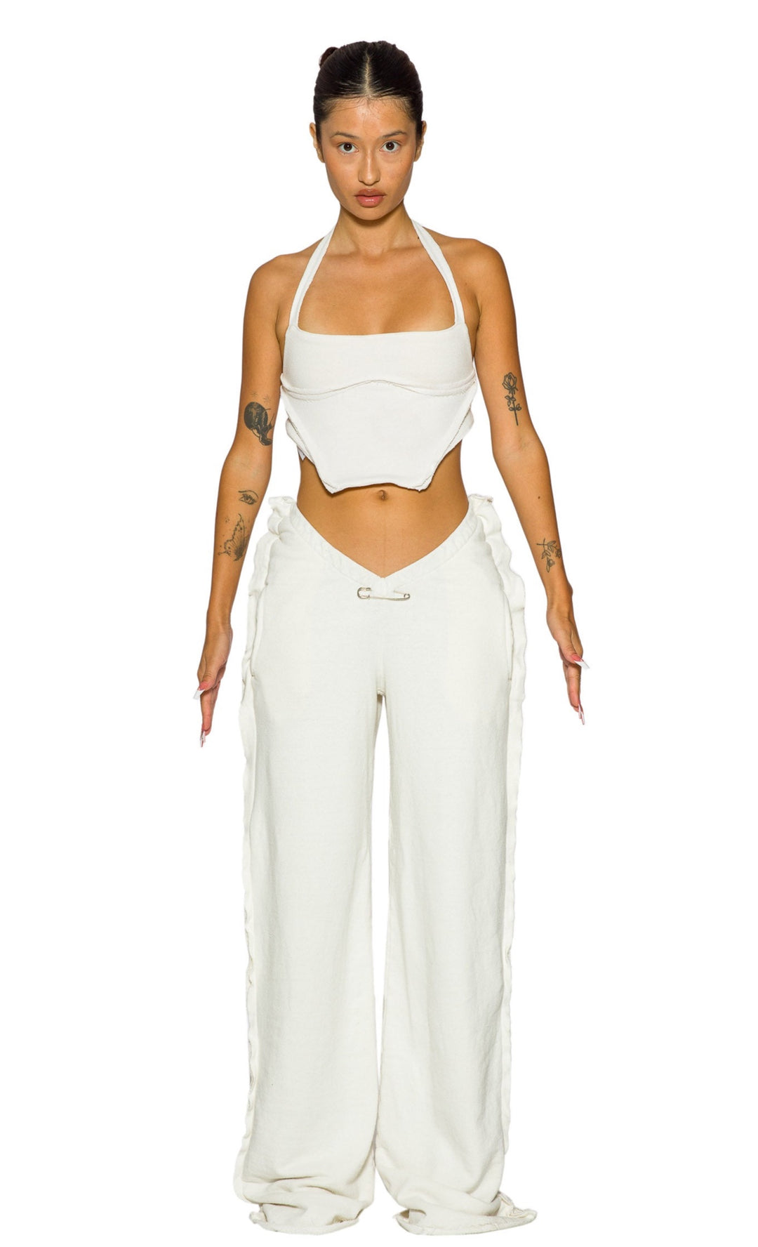 DOUBLE V OPEN SEAM SWEATPANTS IN WHITE TERRY