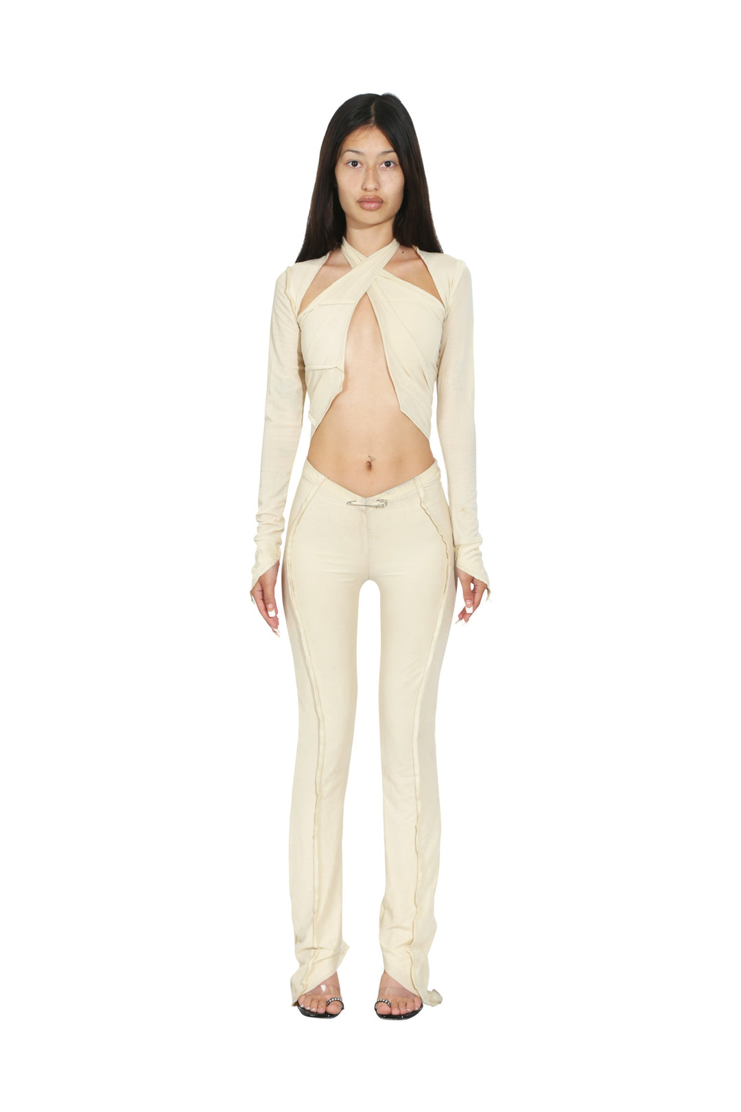 ASYMMETRIC PANTS IN IVORY MESH